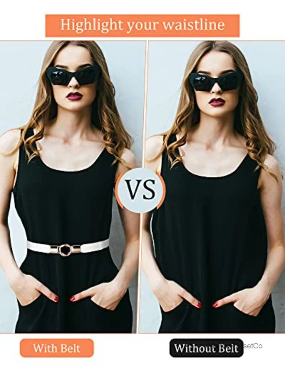 Set of 6 Skinny Elastic Waist Belts with Gold Buckles for Women – Stretchy